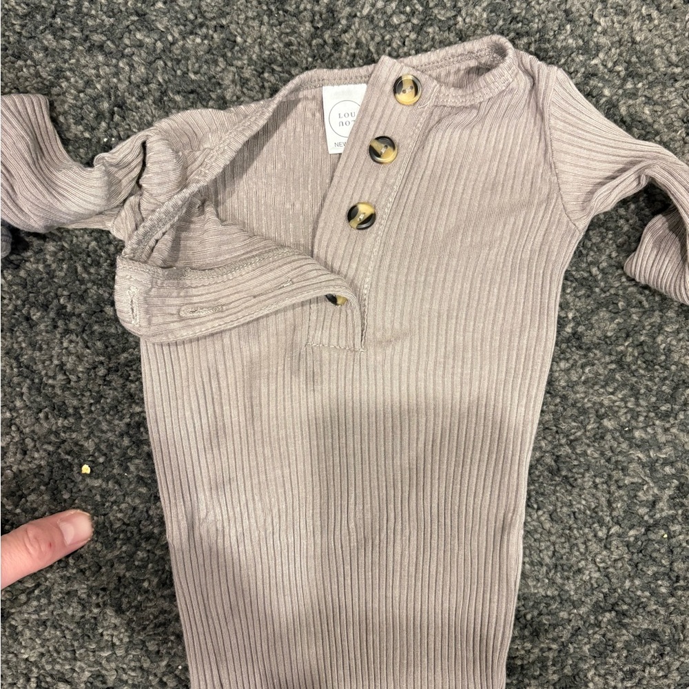 Ribbed Long Sleeve Baby tie bottom  Onesie with Buttons